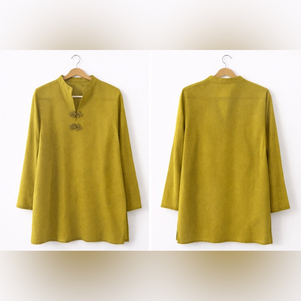 Women’s Mandarin Collar Tunic Top in Olive Green